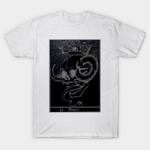 "La Muerte" white on black design T-Shirt by tombofmorneth